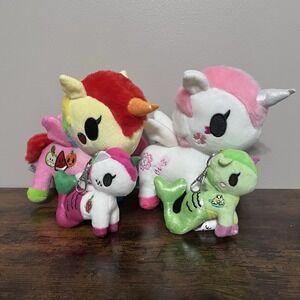 Tokidoki Lot 2 Unicorno Plush 2 Mermicorno Key Chains Fruittina Pitaya Lilypad